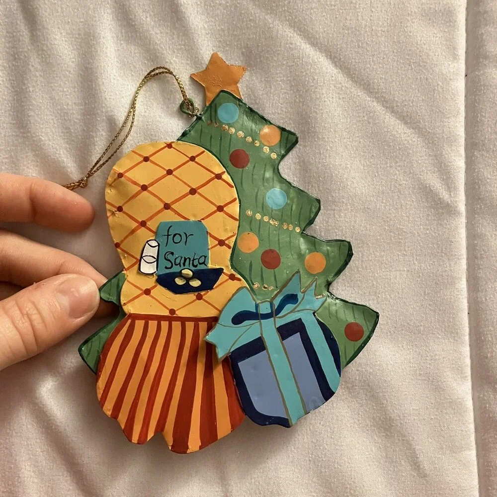Vintage Retro Y2K For Santa Metal‎ Christmas Tree Ornament Present Holiday